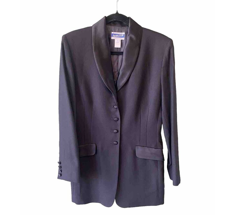 VINTAGE Pendleton Blazer Womens Size 4 100% Wool Black Classic Office Capsule